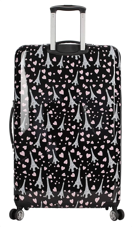 Betsey Johnson Designer Luggage Collection - Expandable 3 Piece Hardside Lightweight Spinner Suitcase Set - Travel Set includes 20-Inch Carry On, 26 inch and 30-Inch Checked Suitcase (Paris Love)