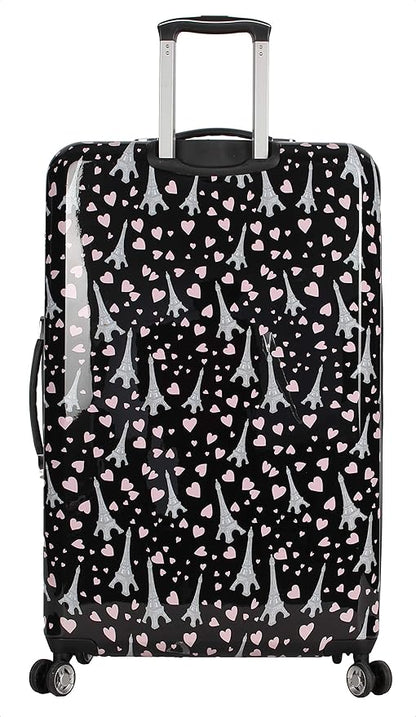 Betsey Johnson Designer Luggage Collection - Expandable 3 Piece Hardside Lightweight Spinner Suitcase Set - Travel Set includes 20-Inch Carry On, 26 inch and 30-Inch Checked Suitcase (Paris Love)