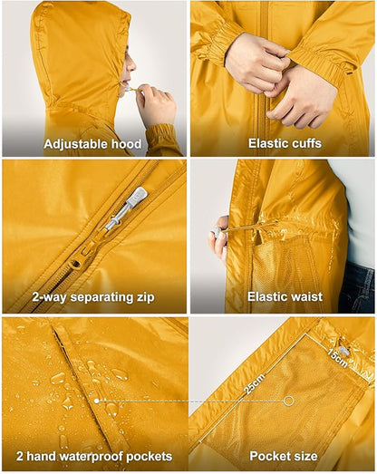 33,000ft Women's Waterproof Long Rain Coats Packable Rain Jacket with Hood Trench Coats Windbreaker