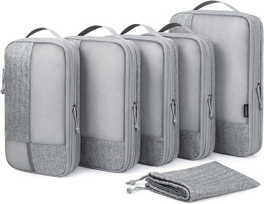 BAGSMART Compression Packing Cubes for Travel, 6 Set Travel Packing Cubes for Carry on Suitcases, Compression Travel Cubes & Suitcase Organizer for Packing with Shoe Bag Grey