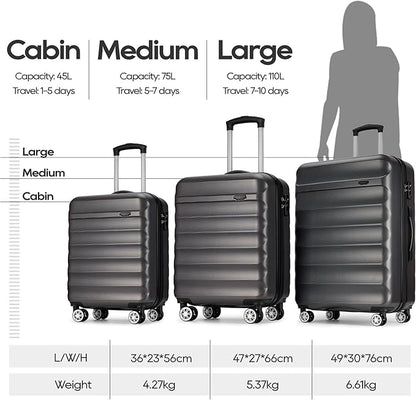 GinzaTravel 3-piece expandable luggage sets with Spinner Wheels， ABS hardshell Suitcase with TSA Lock，Large Luggage for Family Travel & carry on 20/24/28，Grey color