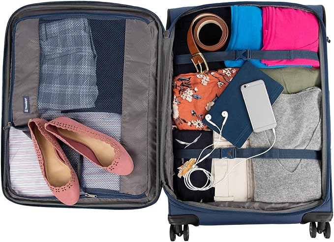 Travelpro Tourlite Softside 2-Piece Set, Expandable Luggage, 4 Spinner Wheels, Lightweight Suitcase, 21" Carry-On, 25" Checked Medium, Blue