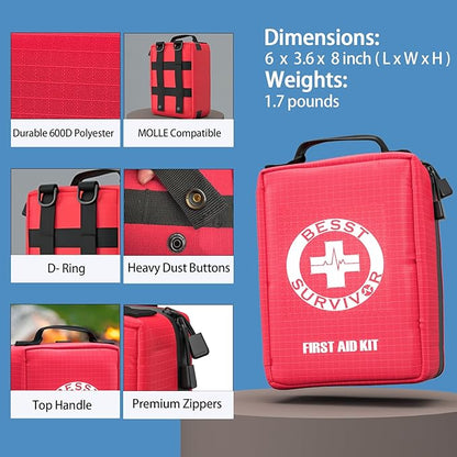 Premium First Aid Kit with Labelled Compartments, Waterproof & Organized Molle Medical Kit for Home, Car, Hiking, Camping, Travel & Roadside Emergencies and Everyday Safety