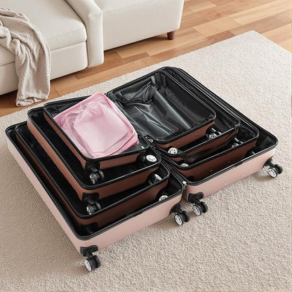 11 Piece Travel Luggage Sets for Women, 20/24/28/32 Inch 4 Piece Hardshell Suitcase Set, 20inch Carry on Luggage with Wheels, 24inch 28inch 32inch Checked Luggage with 7PC Packing Bags