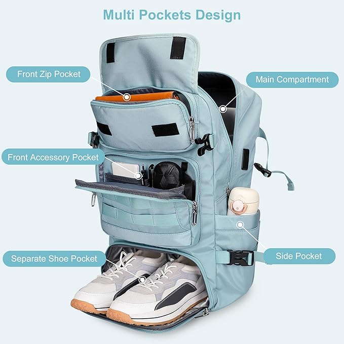 PIJUSHI Travel Backpack for Women Carry on Duffle Bag Backpack For Airplanes Luggage Rucksack with Shoe Compartment(PE048 Blue)