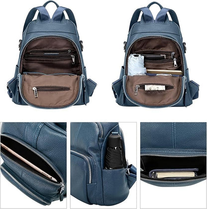 ALTOSY Soft Leather Backpack Purse For Women -theft Backpacks Versatile Shoulder Bag（S81 Linen Blue）