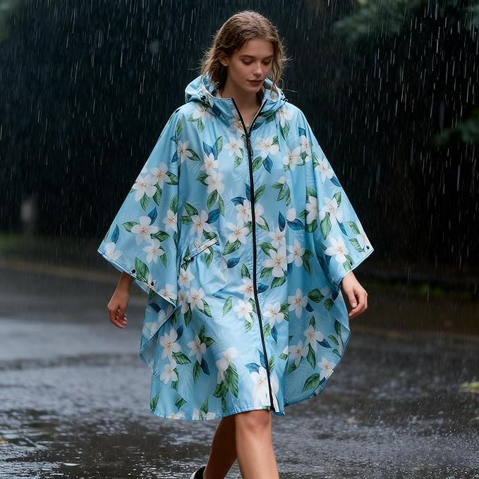 Hooded Rain Ponchos for Adult - Rain Coat and Rain Jacket with Waterproof Pocket and Zipper