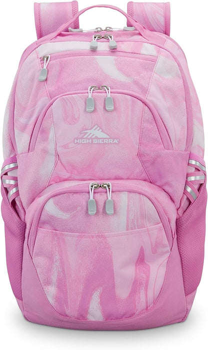 High Sierra Swoop SG Backpack, Travel or Work Laptop Bookbag with Drop Protection Pocket, and Tablet Sleeve, One Size, Pink Marble Swirl
