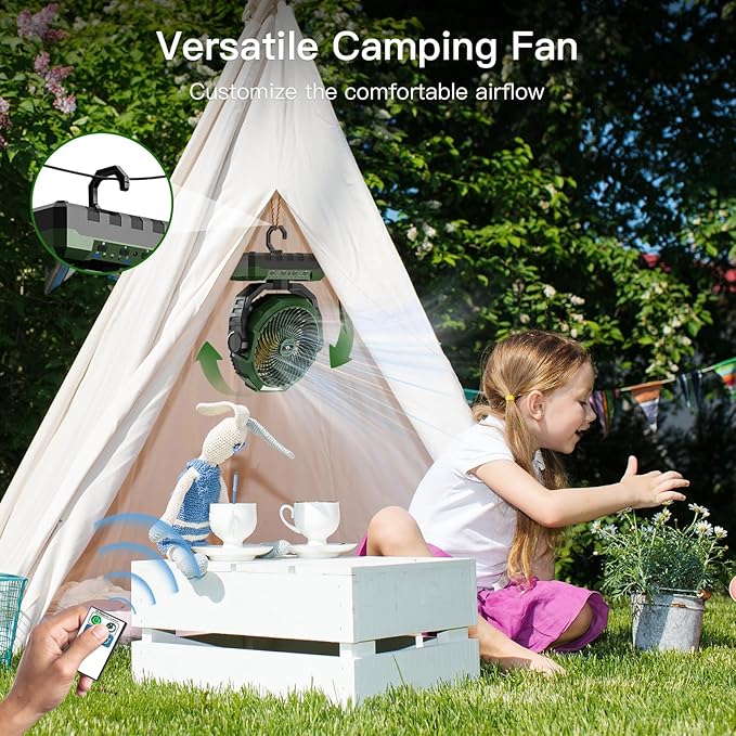 FRIZCOL 3-in-1 Camping Fan - Portable Fans Rechargeable - 24000mAh Battery Powered Fan(105Hrs) with Light & Remote for Indoor, Outdoor, Tent, Travel, Fishing, Jobsite, Gifts for Men Dad Him - Green
