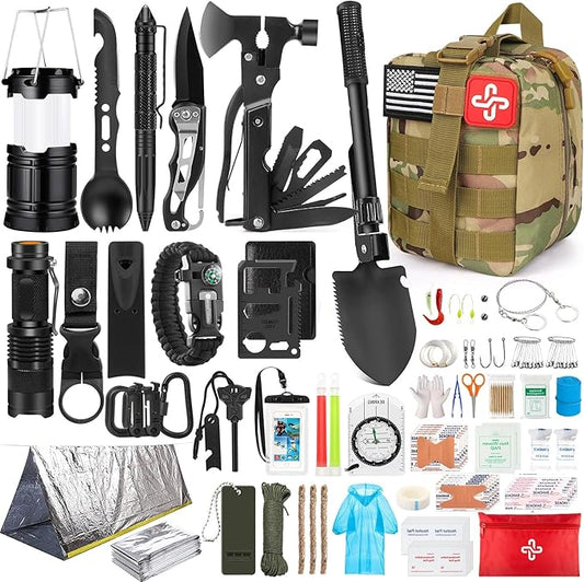 Survival Kit, 250Pcs Survival Gear First Aid Kit with Molle System Compatible Bag and Emergency Tent, Emergency Kit for Earthquake, Outdoor Adventure, Hiking, Hunting, Gifts for Men Women