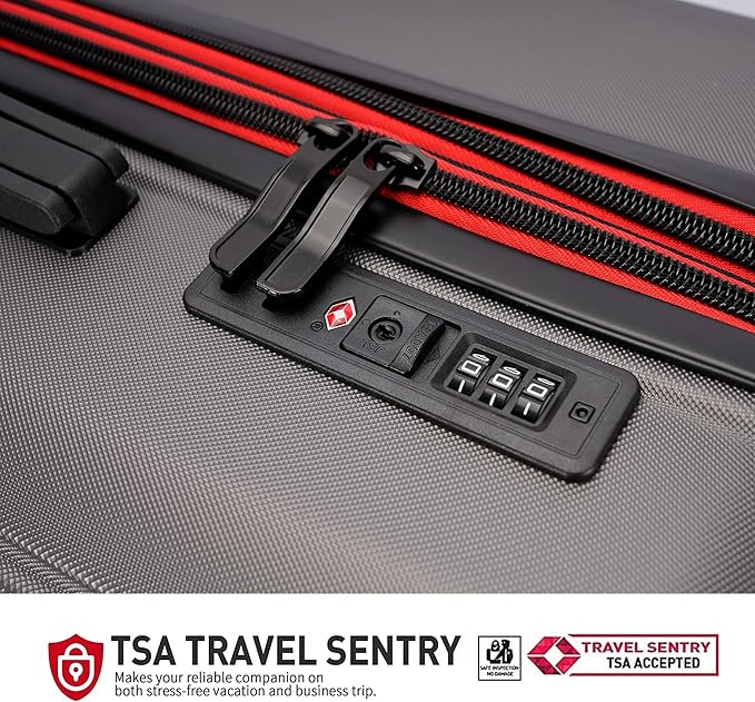 GinzaTravel ABS Luggage with TSA Locks,Large 28-Inch Expandable, and Friction-Resistant in Grey Spinner Suitcases