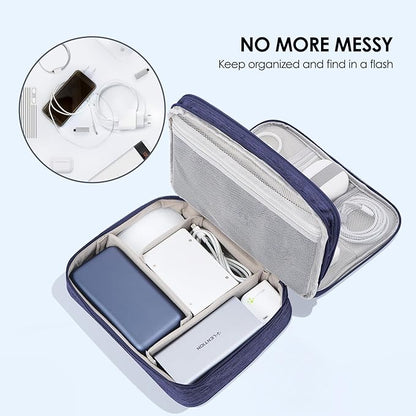 LENTION Cable Electronics Organizer Bag Pouch, Travel Accessories Carry Case Portable Bag Waterproof Double Layers All-in-One Storage Bag Carrying for Cord, Charger, Power Bank, Earphone Blue