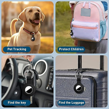 Upgrade Compatible with AirTag Holder Keychain Waterproof Silicone for Air Tag Case with Transparent Shell Key Ring Tags Chain for Apple GPS Item Finders Accessories, Dark Blue