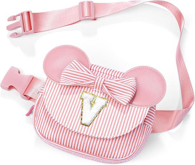 Daughter Gifts - Birthday Gifts for 3 4 5 6 7 8 9 10 11 12 13 Year Old Girls, Initial Fanny Pack Crossbody Bag Belt Bag Purse for Teen Girls Bean Pink V