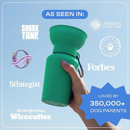 Springer by Springland Flip Portable Dog Water Bottle with Foldable Food Grade Silicone Bowl - 20 Ounce Travel Dog Water Bottle Ideal for Camping - Easy Squeeze Hydration & Release to Drain
