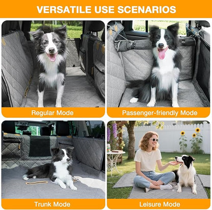 Dog Car Seat Cover, Hard-Bottom Back Seat Extender for Pets, Waterproof Nonslip Hammock for Car, Backseat Dog Bed for Cars SUVs Trucks, Car Seat Protector, Universal Fit 52 x 25 in, Grey