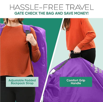 reperkid Large Stroller Bag for Airplane Travel, Purple, 47" H x 24" W x 15" D, Fits Most Large, Single, Double, Jogging Strollers – Premium Waterproof Cover, Adjustable Shoulder Straps