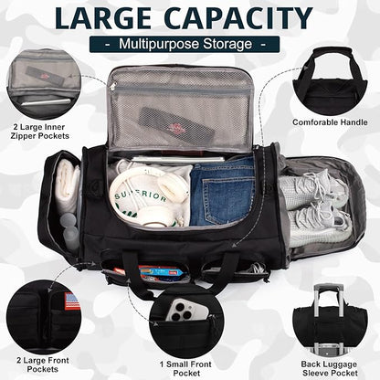 Tactical Gym Bag for Men，70L Large 3 in 1 Sports Duffle Bag with Shoes Compartment for Travel,Water Resistant Travel Backpack Weekender Overnight Bag with Wet Pocket for Women