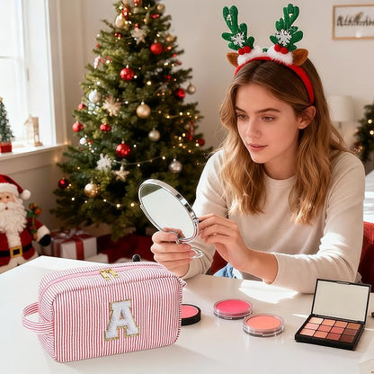 YOOLIFE Christmas Gifts for Women Teen Girls Kids Stocking Stuffers - Initial Makeup Bag Cosmetic Case Toiletry Pouch, Birthday Gifts for Women Friends Sister Teacher, Pink K
