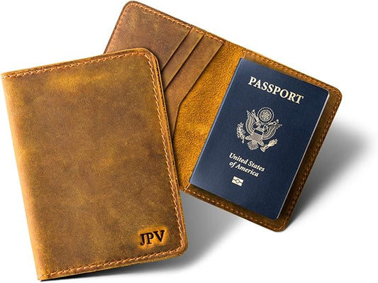 PEGAI Personalized Leather, Passport Holder For Travel | Handmade Passport Wallet Cover Case | Travel Document Holder, Passport Cover for Men, Women, and Family | Pike (Cinnamon Brown)