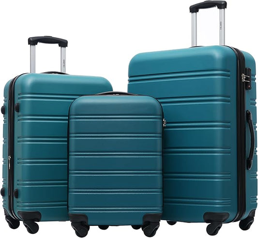 Merax Luggage Sets 3 Piece Suitcase Set 20/24/28,Carry on Luggage TSA Lock Expandable,Hard Case Luggage with Spinner Wheels,Antique blue green