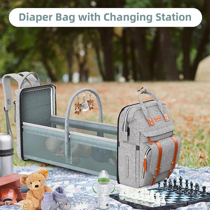 Diaper Bag Backpack with Changing Station, Large Diaper Bag, Baby Bag, Multifunctional Diaper Bag, Gray