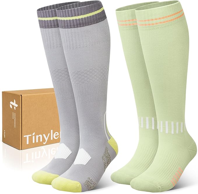 TINYLEMON Wide Calf Compression Socks for Women & Men 15-20 mmHg Cushioned Sole Knee High Support Socks for Long Hours & Daily Wear