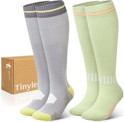 TINYLEMON Wide Calf Compression Socks for Women & Men 15-20 mmHg Cushioned Sole Knee High Support Socks for Long Hours & Daily Wear