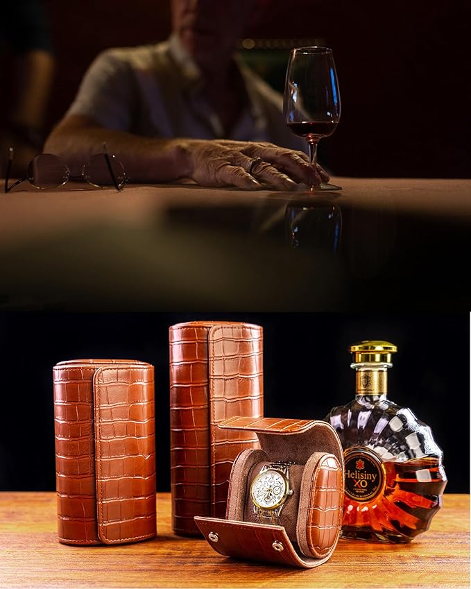 MR.OKAY Single Watch Travel Case-Classic Leather Watch Case With Superb Texture.(Portable Watch Roll Or Organizer For Storage And Display).Festival Gift For Men, All Handcrafted By Artisans.