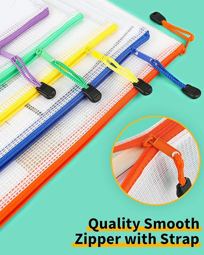 Smarpau B4 Mesh Zipper Pouch, 24 Pack 12 Colors 15" x 11" Zipper Pouches for Organizing, Multipurpose Waterproof Zipper Bags for Office Supplies