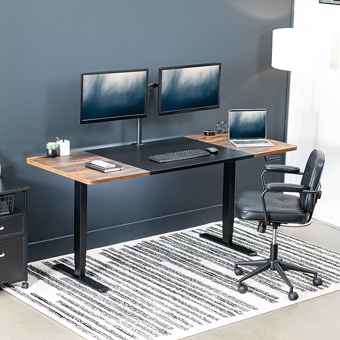 VIVO Electric 71 x 30 in Dual Motor Rustic Sit Stand Desk, Memory Height Adjustment, 2B Series, Black and Vintage Brown Top, Black Frame, DESK-KIT-2B7BN