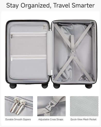 Carry On Luggage for Airplanes, KVC Polycarbonate Hard Shell Suitcase for Travelling (EX-Core, Charcoal Metallic, 21 Inch, 48L)