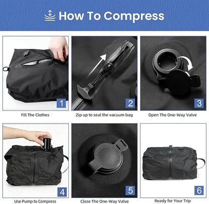 Vacuum Storage Bags for Travel with Portable Pump, Upgraded Vacuum Compression Bags for Travel, IPX8 Waterproof Zipper & 420D Nylon, Includes Electric Pump, Save 60% Luggage Space, 5-7 Day Trip