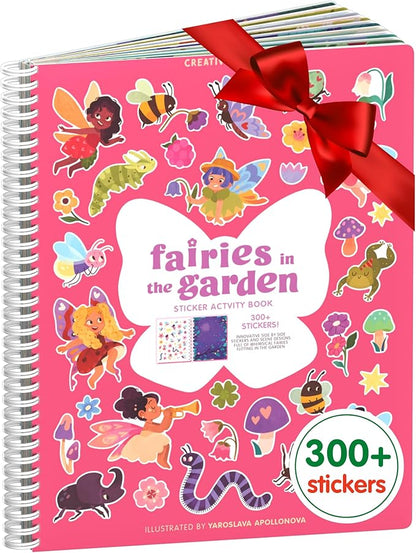 Fairies in The Garden by Cupkin, Toddler Sticker Book for Kids, Fairies Toy, Toddler Road Trip Essentials, 300+ Girly Stickers + 8 Sticker Scenes and Coloring Pages, Stickers Ages 2+