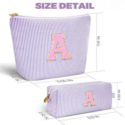 Makeup Bag Set Initials Cosmetic Bag,Birthday Graduation Gifts for 10 11 12 13 14 15 16 17 18 Years Old Girl Girlfriend Teen Girls Gift Trendy Stuff Toiletry Bag Travel - Lavender,A