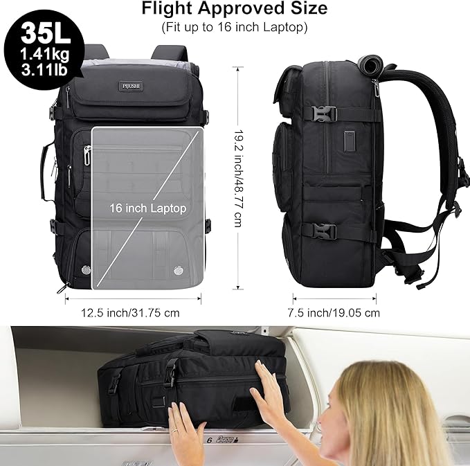 PIJUSHI Travel Backpack for Women Men Carry on Duffle Bag Backpack For Airplanes Luggage Rucksack with Shoe Compartment(PE048 Classic Black)