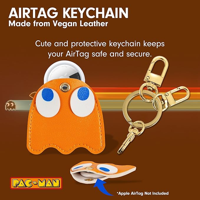 Sonix Keychain Case Compatible with Apple AirTag | Protective AirTag Cover Keychain Charm | Pac-Man Classic - Clyde (Orange)