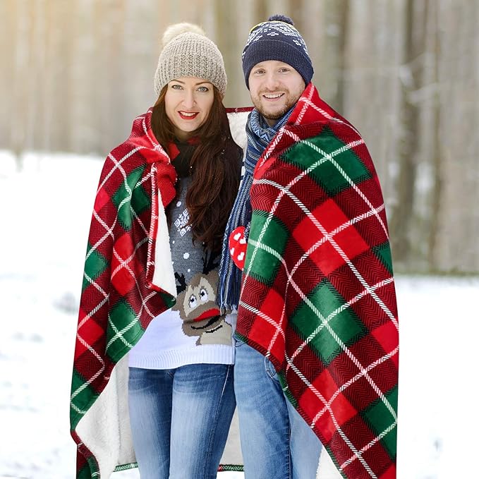 Catalonia Sherpa Wearable Blanket Poncho for Adult Women Men, Wrap Blanket Cape with Pocket, Warm, Soft, Cozy, Snuggly, Comfort Gift, No Sleeves, Plaid Buffalo Christmas