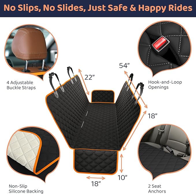 Dog Car Seat Cover for Back Seat, Waterproof Hammock for Car, SUV & Truck, Non-Slip Backseat Cover for Dogs, Heavy-Duty Dog Hammock Style Seat Protector Pets, Easy to Install & Clean