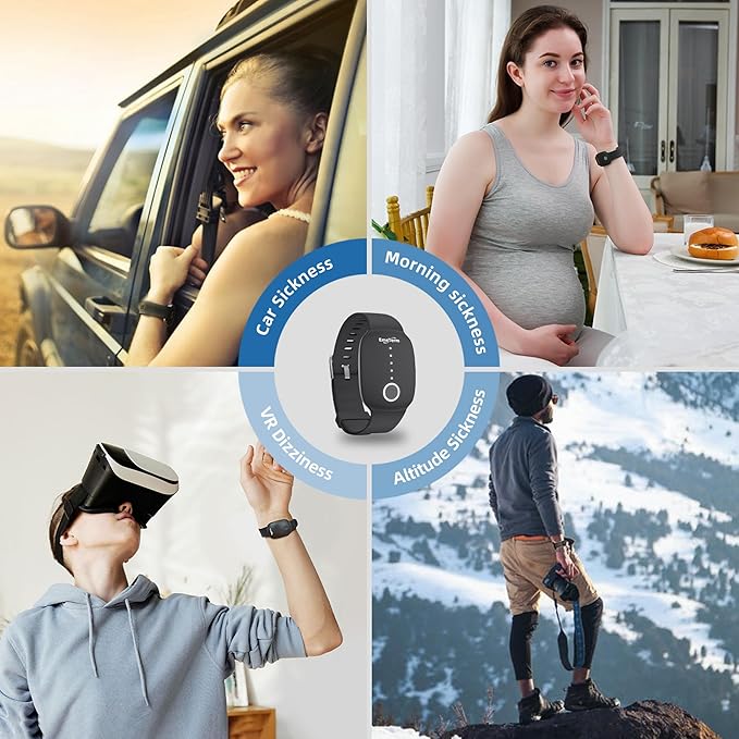 EmeTerm Fashion FDA-Cleared Relieve Nausea Electrode Stimulator Morning Sickness Motion Travel Sickness Vomit Relief Rechargeable No Gel Drug Free Wrist Bands Without Side Effects