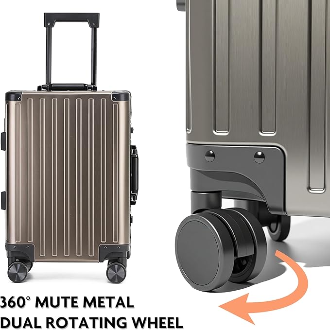 All Aluminum Carry On Luggage 22x14x9 Airline Approved Hard Shell Carry On Luggage Zipperless Luggage Metal 20inch Suitcase Luggage, Champagne Gold