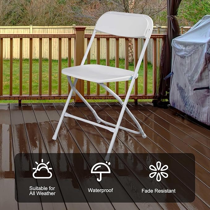 20 Pack Plastic White Folding Chairs with 350-LBS Capacity, Portable Indoor Outdoor Chairs, Foldable Commercial Seat with Steel Frame for Office, Party, Events, Wedding, Kitchen & Dinning