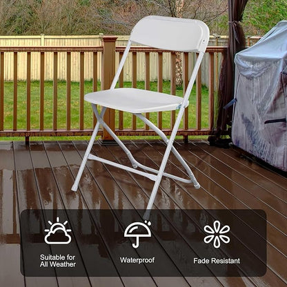 50 Pack Plastic White Folding Chairs with 350-LBS Capacity, Lightweight Portable Indoor Outdoor Chairs, Stackable Commercial Seat with Steel Frame for Office, Party, Graduations, Kitchen