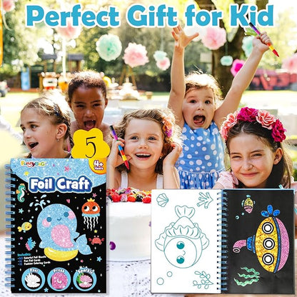 FUNNYB&G Foil Art Craft for Kids - Christmas Crafts Gift Party Favors Stocking Stuffers for Kids Fun Art Supplies Creative Birthday Gift Travel Toys for Girls Boys 4 5 6 7 8 9 Years Old(Ocean)