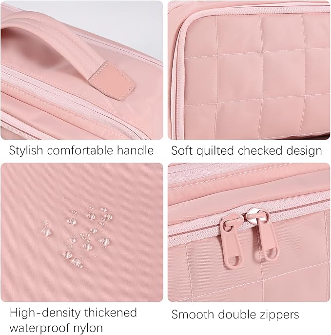 Travel Makeup Bag Large Capacity Cosmetic Organizer Bag for Women,Flat-Opening Make Up Case Travel Bag Waterproof Toiletry Bag for traveling,Toiletries,Essentials,Accessories,Pink