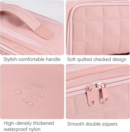 Travel Makeup Bag Large Capacity Cosmetic Organizer Bag for Women,Flat-Opening Make Up Case Travel Bag Waterproof Toiletry Bag for traveling,Toiletries,Essentials,Accessories,Pink