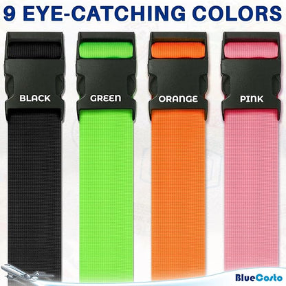 Luggage Straps for Suitcases - TSA Approved - Multicolored, 4 PK - Premium Nylon Belts for Suitcase, Briefcase & Travel Bag - Adjustable Strap Length 46" - 78"