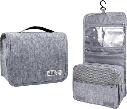 Large Capacity Toiletry Bag Travel Bag with Hanging Hook for Men and Women Waterproof Travel Cosmetic Bag Bathroom Storage Bag for Brushes Set,Full-Sized Shampoo,Toiletries,Accessories-Grey