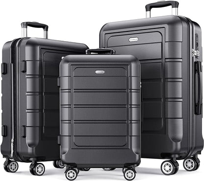 SHOWKOO Luggage Sets Expandable PC+ABS Durable Suitcase Double Wheels TSA Lock Gray