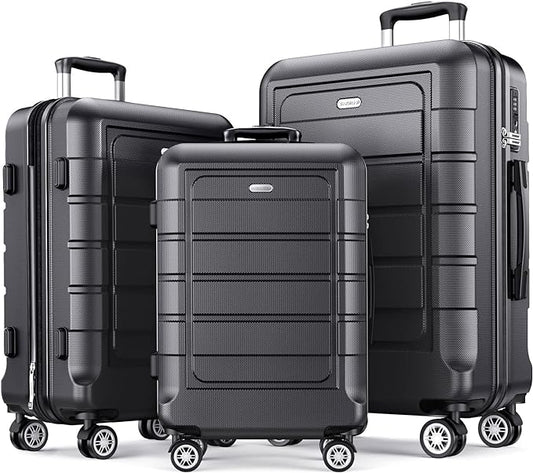 SHOWKOO Luggage Sets Expandable PC+ABS Durable Suitcase Double Wheels TSA Lock Gray